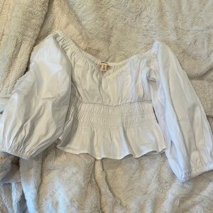 🪩✨NWOT xxs open edit white puff sleeve blouse ruched grill